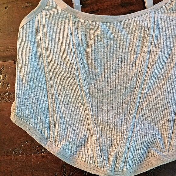 Colsie Gray Corset-Style Crop Top - Juniors Small - Ribbed & Stretchy - Picture 7 of 9